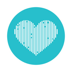 Sound wave heart icon in blue circle. Music equalizer. Vector illustration
