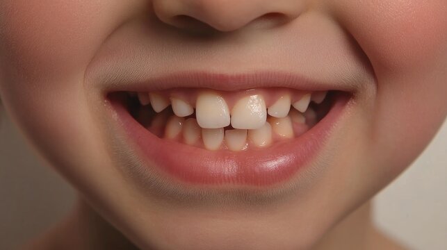 Smiling child with a gap in the front teeth, highlighting the joyful expression of losing a deciduous tooth, showcasing childhood innocence.