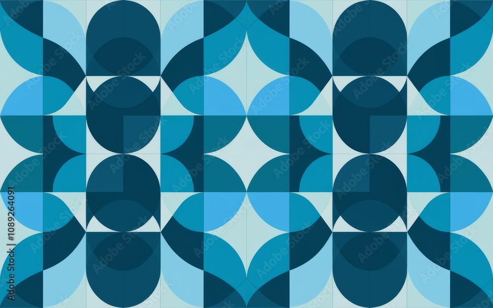 Aufkleber blue geometric pattern design. stylish abstract backdrop. circles and squares create a calming, symm