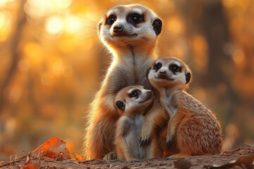 Fototapeta premium A stunning close-up of a meerkat showcasing its curious gaze and intricate fur details. Perfect for wall art, prints, or unique merchandise that celebrates nature’s charm.