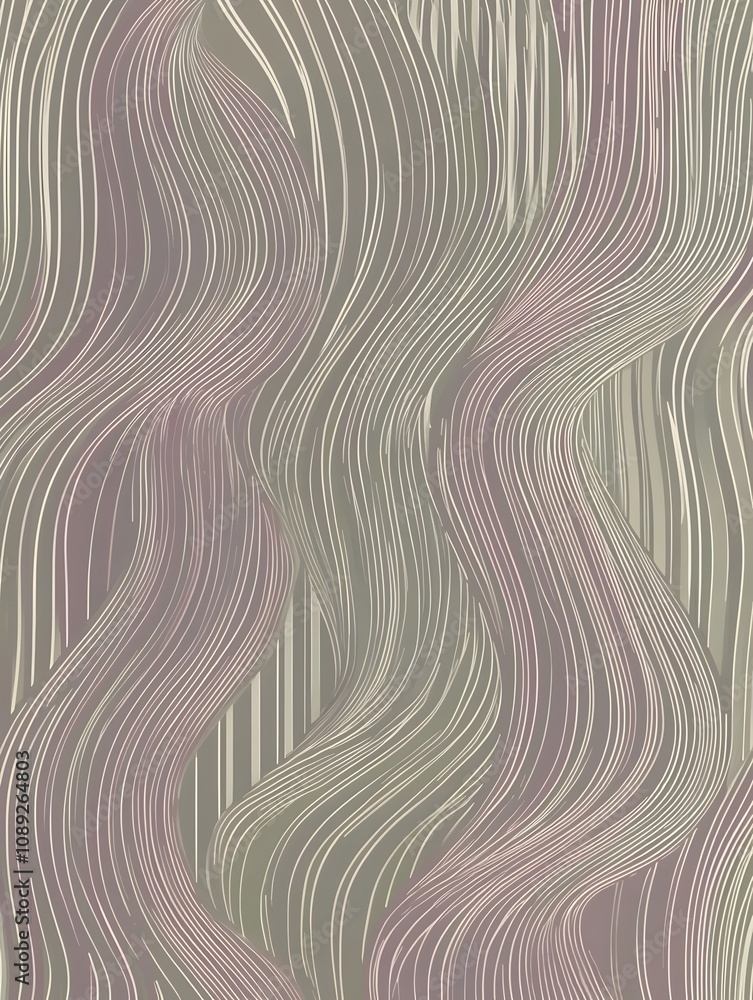Poster an abstract pattern featuring flowing lines in soft pastel colors, creating a serene and calming atm