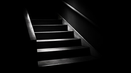 Dark staircase leading into a dimly lit basement, casting eerie shadows and evoking a sense of suspense and unease in an atmospheric setting.