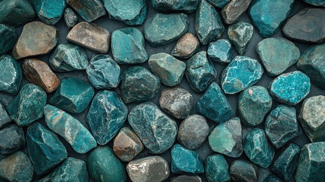 Textured dark green and blue turquoise stones arrayed on a surface, offering ample space for banner design and text integration.