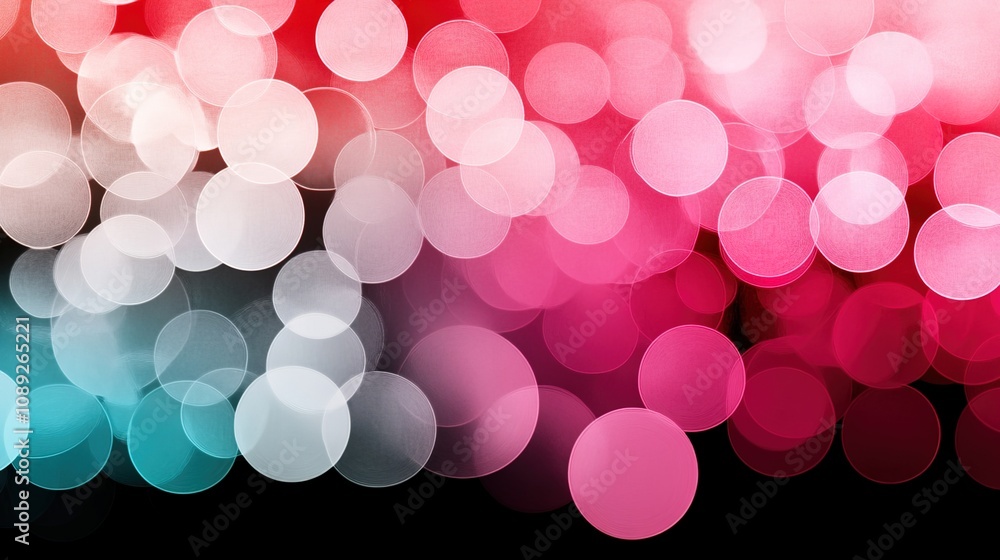 Poster colorful bokeh background with soft focus and circular shapes in various shades of red, white, and b