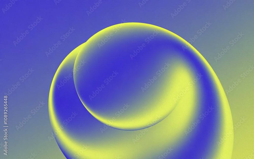 Poster abstract blue yellow orb. fluid shapes blend creating a calming, harmonious visual. evokes feelings 