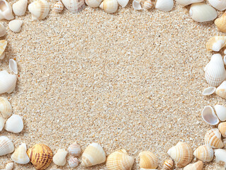Obraz premium Texture of sand grains and tiny seashells on a beach, intricate detail, natural beige and soft tones