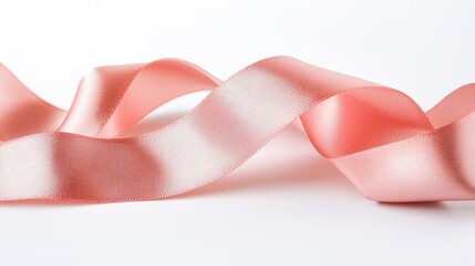 Soft pink satin ribbon gracefully curled against a pristine white backdrop, highlighting its elegant sheen and coquette charm.