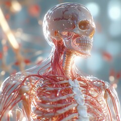detailed anatomical illustration of the human skeleton and circulatory system