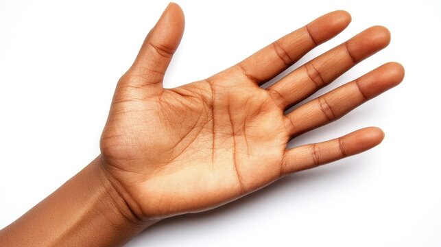 Open hand gesture against a white background representing an invitation or reaching out for connection and support.
