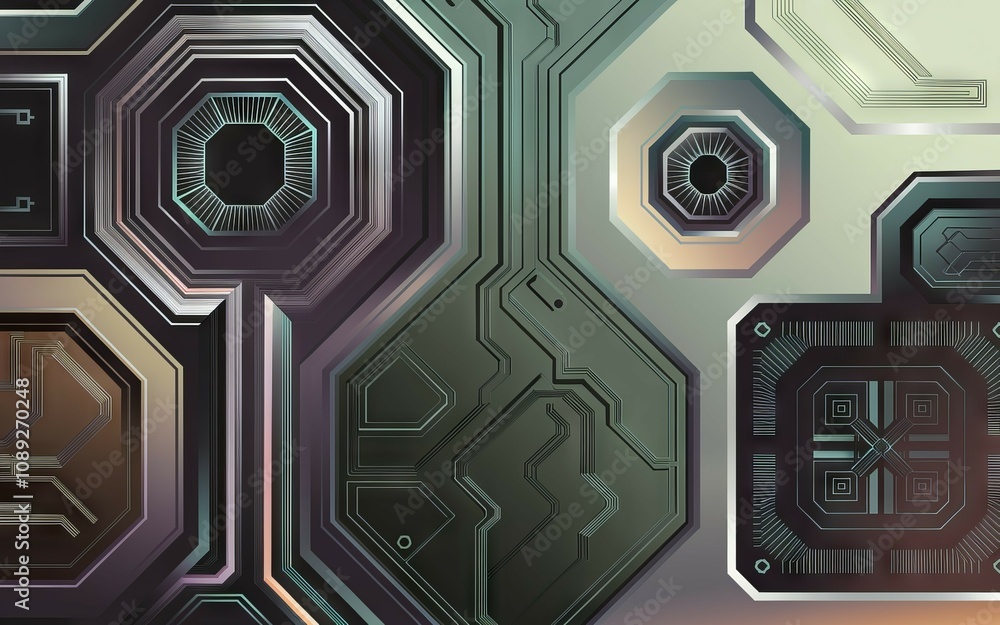 Aufkleber abstract tech circuitry design. futuristic geometric pattern evokes innovation, technology, and adva