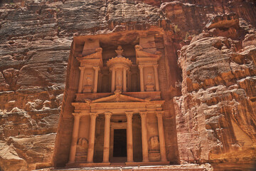 Al Khazneh Temple in Petra, the legendary city carved into the rock in Jordan in 2024