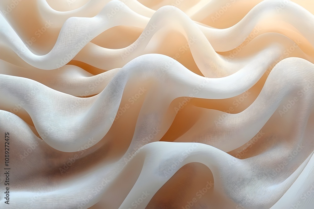 Poster a delicate close-up of flowing white fabric, showcasing soft curves and waves. the light highlights 
