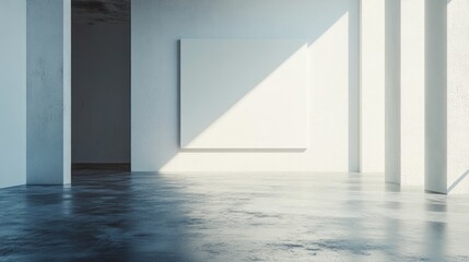 Spacious minimalist interior with a blank canvas, perfect for creative projects and customization in a professional setting, illuminated by natural light.