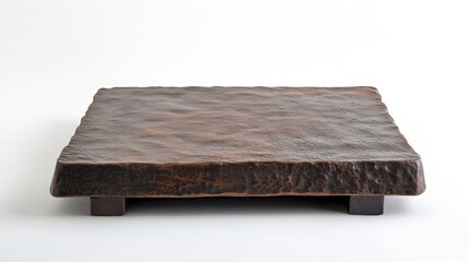 Textured brown ceramic slab with a rugged finish, featuring a square shape and sturdy base, ideal for decorative or functional use.