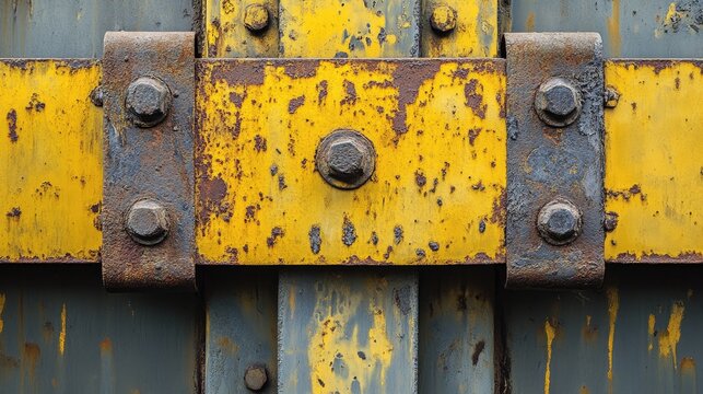 Weathered metal surface with rusty yellow texture, abstract design, and ample negative space ideal for customization and creative projects.