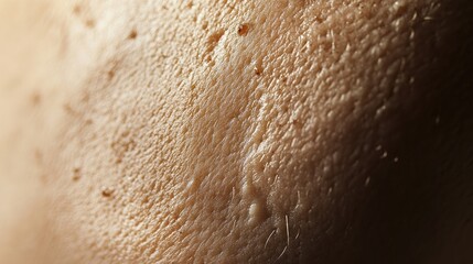 Fototapeta premium Close-up of natural human skin featuring visible stretch marks and acne scars, highlighting unique textures and imperfections that celebrate real beauty.
