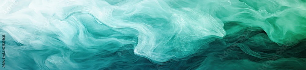 Poster A swirling abstract pattern of teal and aqua hues resembling smoke or mist.