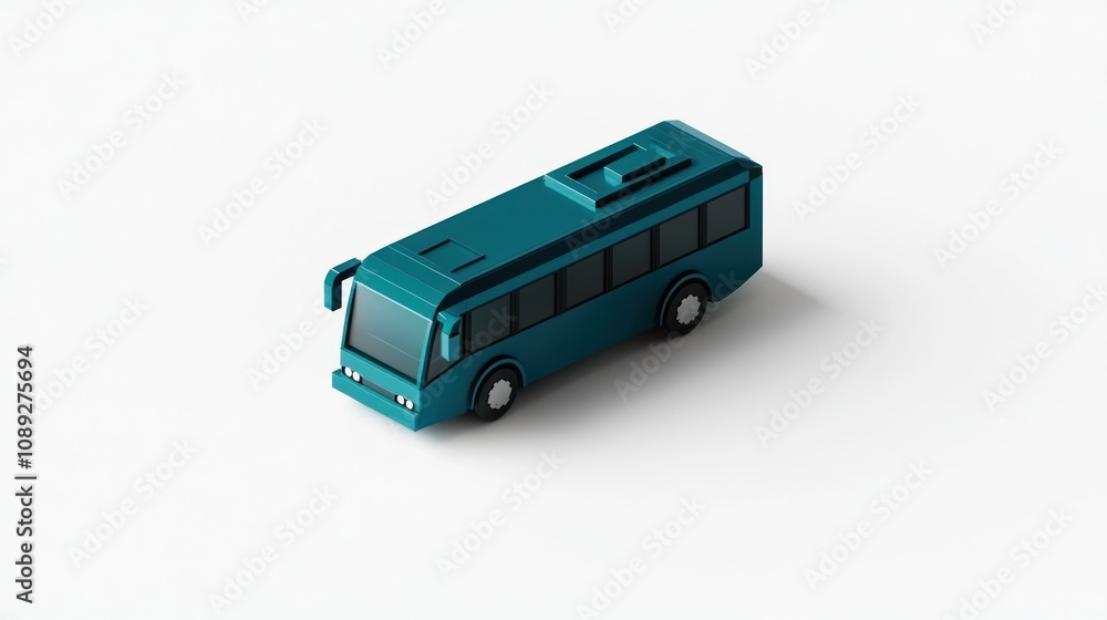 Poster a stylized teal bus model, showcasing modern design and transportation concept.