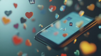 social media likes and follower icons floating around a smartphone, engaging content, online popularity