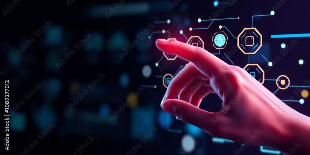 Poster abstract low poly icon representing artificial intelligence and modern computer technologies, with a
