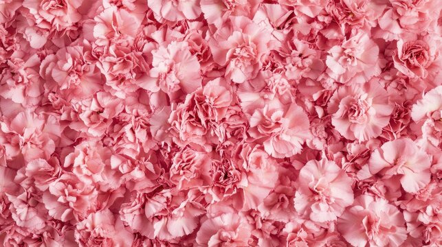 Delicate pink carnation flowers form a lush and vibrant backdrop, ideal for greeting cards with ample space for personalized messages.