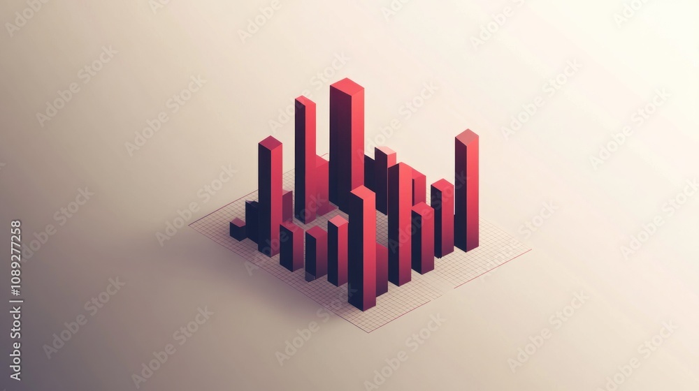Poster A 3D abstract representation of bar graphs in shades of red, suggesting data visualization.
