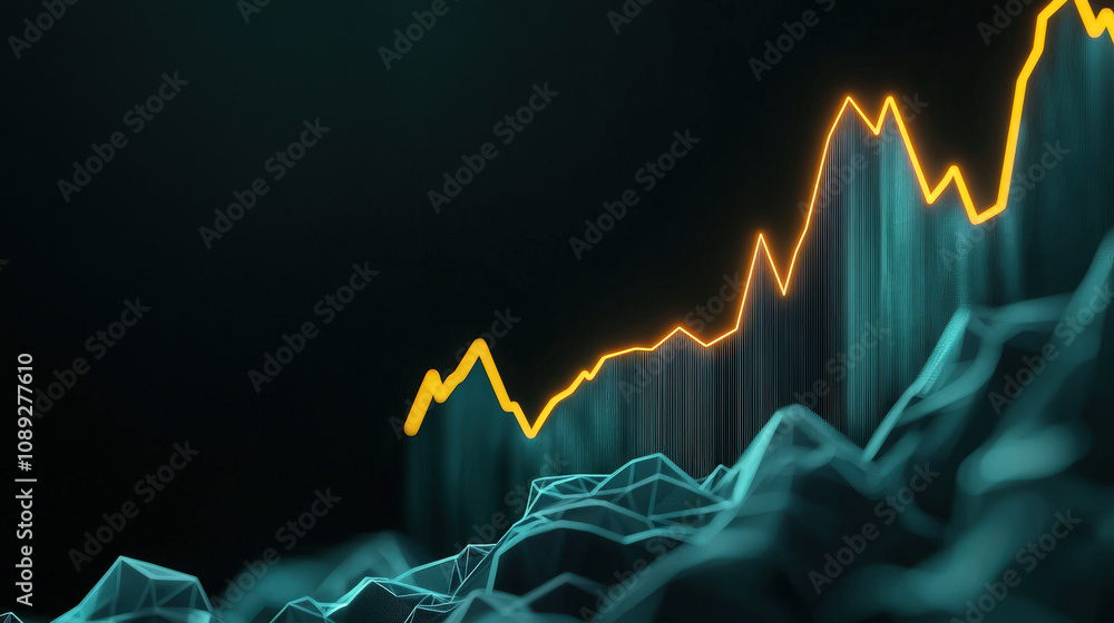 Poster abstract visualization of ai powered data charts showing rising trend. dynamic lines and shapes repr