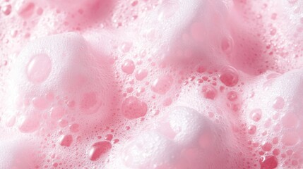 Obraz premium Macro close-up of soft pink foam bubbles showcasing a smooth, textured surface in an abstract pattern, ideal for creative backgrounds.
