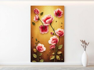 Abstract oil painting of flowers and leaves with luminous golden texture, ideal for prints, wall papers, posters, murals, carpets, and decorations, abstract, wall paintings