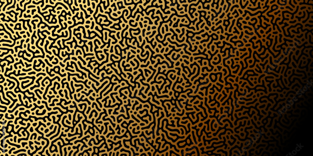 Poster abstract reaction-diffusion turing pattern natural texture golden and yellow gradient color scheme. 