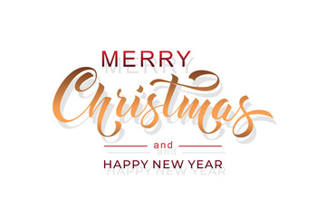 Merry Christmas and Happy New Year hand lettering calligraphy. Vector holiday illustration element. Typographic element for congratulations.