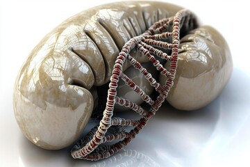 Naklejka premium 3d render of Human kidney with DNA. , isolated on white background, , copy space, copy space for text,
