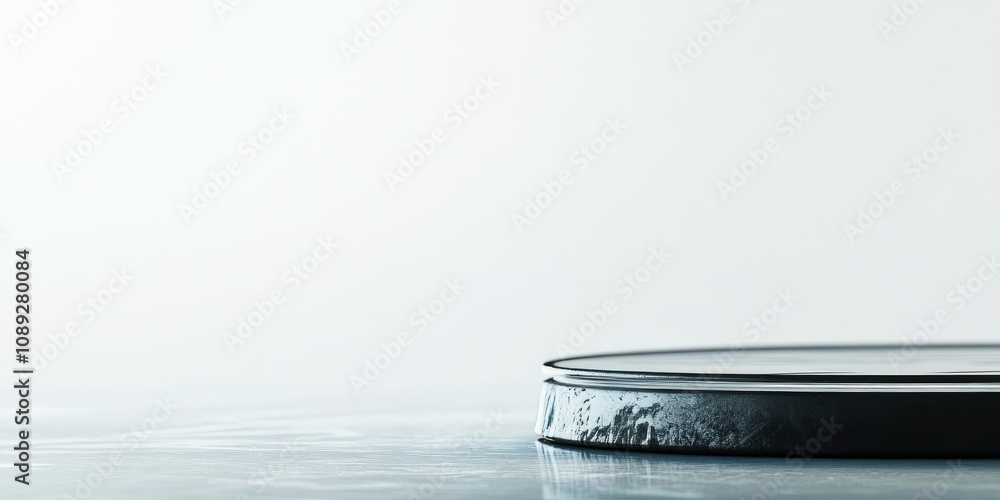 Poster A minimalist view of a circular object on a smooth surface against a light background.