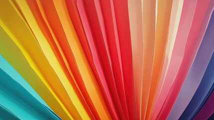 Colorful array of folded paper fan sections in vibrant shades, showcasing a gradient from teal to red, emphasizing creative crafting techniques.