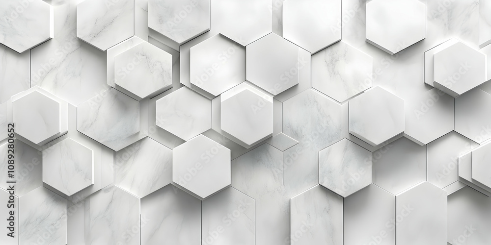 Poster abstract 3d hexagon pattern with white marble texture.