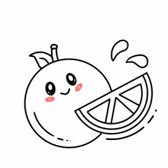 Cute Kawaii Orange Cartoon with Smiling Face and Slice