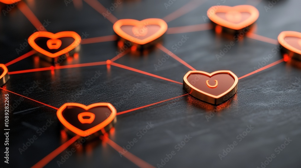 Aufkleber digital connection concept with heart icons representing love and network relationships in a modern 