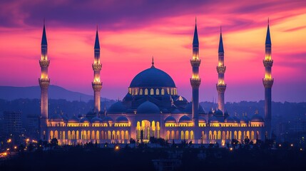 Obraz premium Illuminated mosque at sunset. (1)