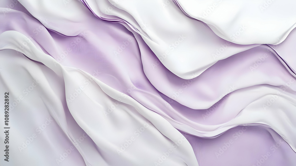 Aufkleber abstract background of flowing white and lavender fabric creating soft waves and folds.