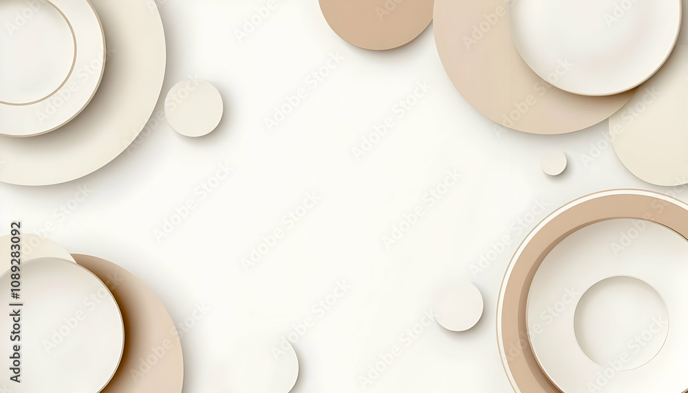 Poster abstract background with beige and white circles, creating a minimalist and modern design with copy 