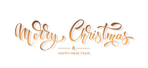 Merry Christmas and Happy New Year hand lettering calligraphy. Vector holiday illustration element. Typographic element for congratulations.