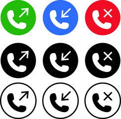 Set of Incoming, outgoing, and missed icon. Telephone call icons symbol . Interface buttons for mobile connection
