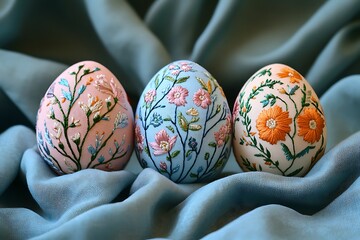 Decoupage decorated Easter eggs on a plate
