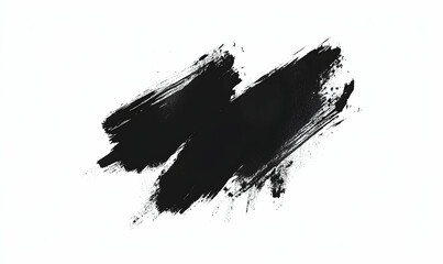 Abstract black ink brush strokes on white background, perfect for design projects needing a bold, textured element.