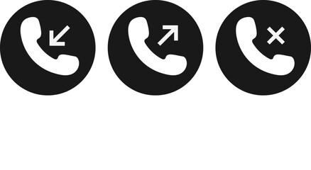 Incoming, outgoing, and missed icon set. Call phone icon. Set of signs for support. phone call receive icon sign
