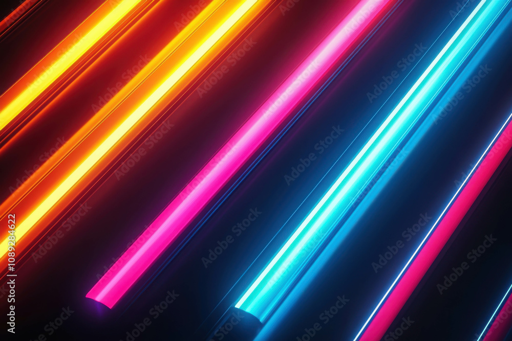 Poster vibrant neon light stripes with bright colors and dynamic glow effect for abstract backgrounds and m