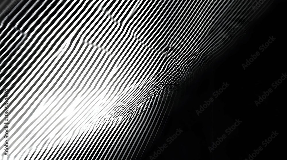 Poster abstract black and white diagonal lines pattern with texture and shadows.