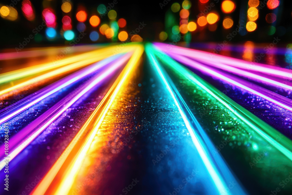 Poster vibrant neon lights creating a colorful abstract background with multicolored reflections and illumi