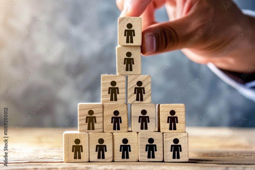 Aufkleber building blocks of success: conceptual illustration of teamwork and collaboration with wooden figure