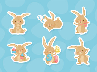 Cute Rabbit Animal with Long Ears Vector Set